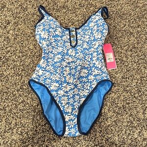 Lilly Pulitzer Blue & White Floral One-Piece Swimsuit